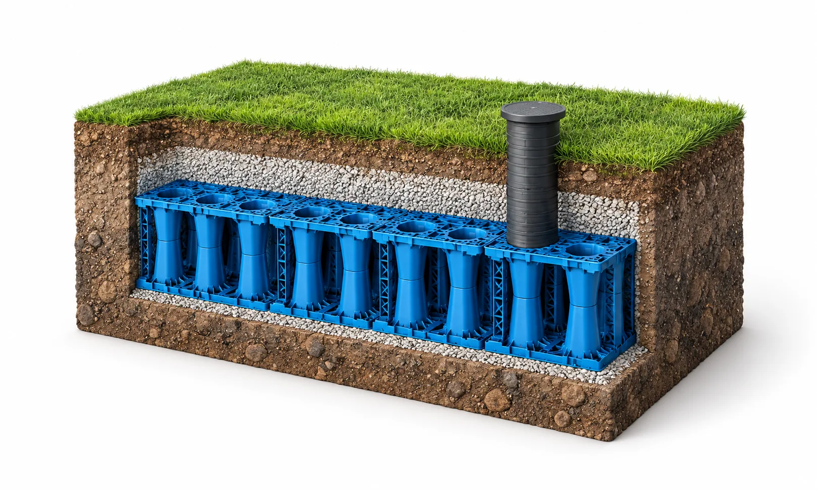 Conceptual underground modular tank cutaway