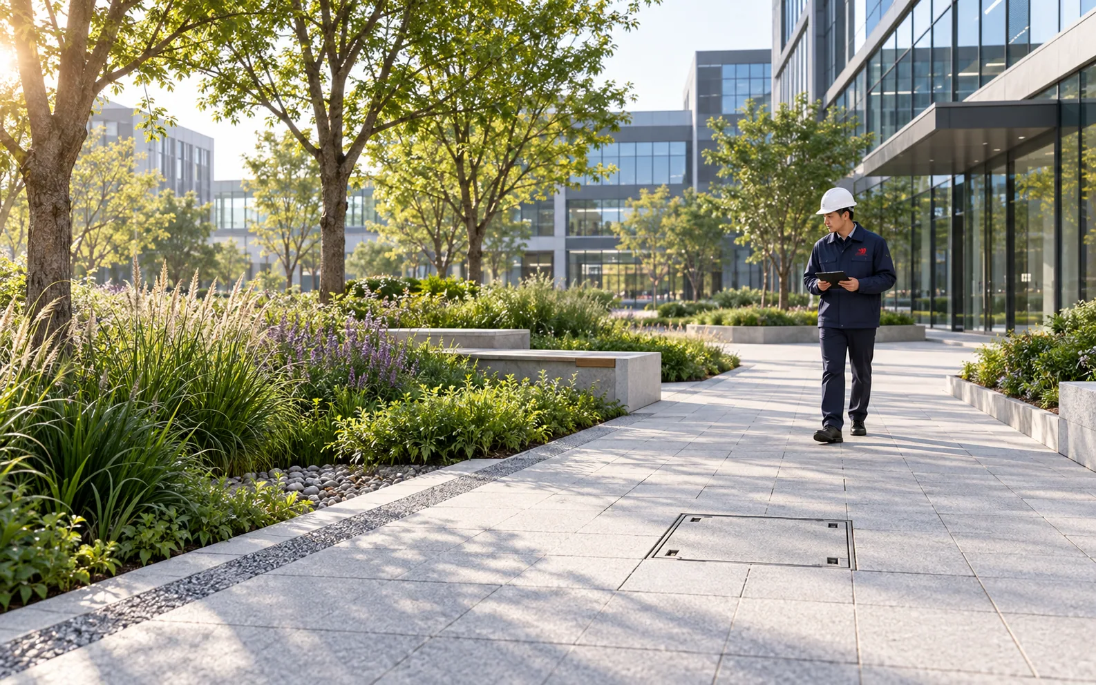 Illustrative sustainable commercial landscape