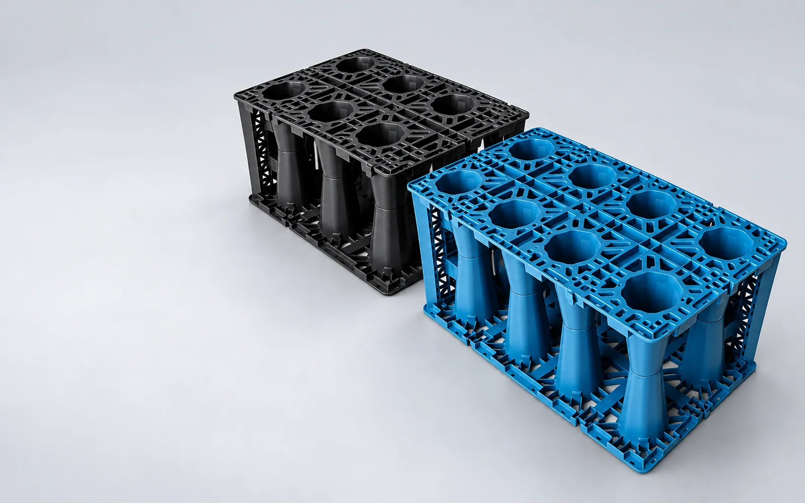 Blue and black modular rainwater crates